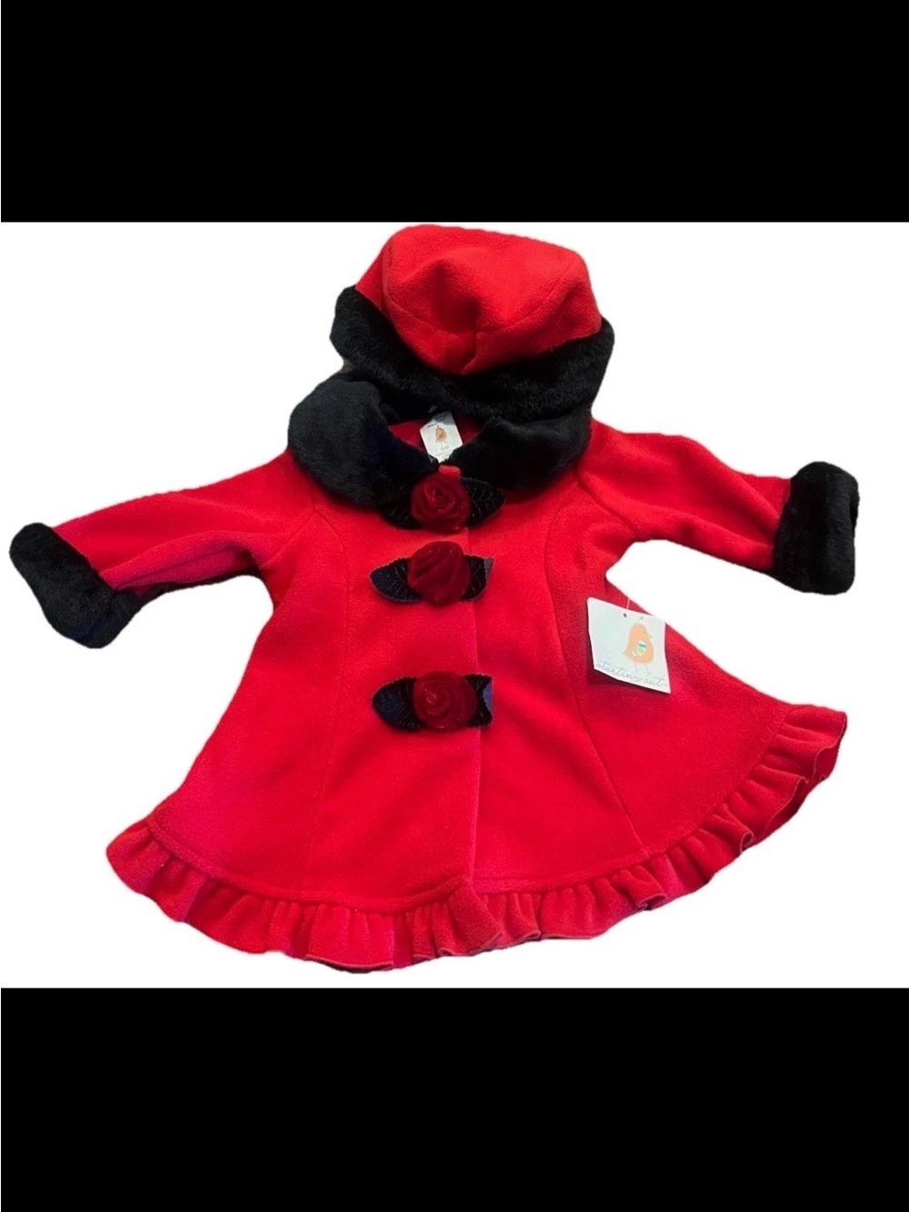 Starting Out Red Coat with Black Trim and Rose Accents